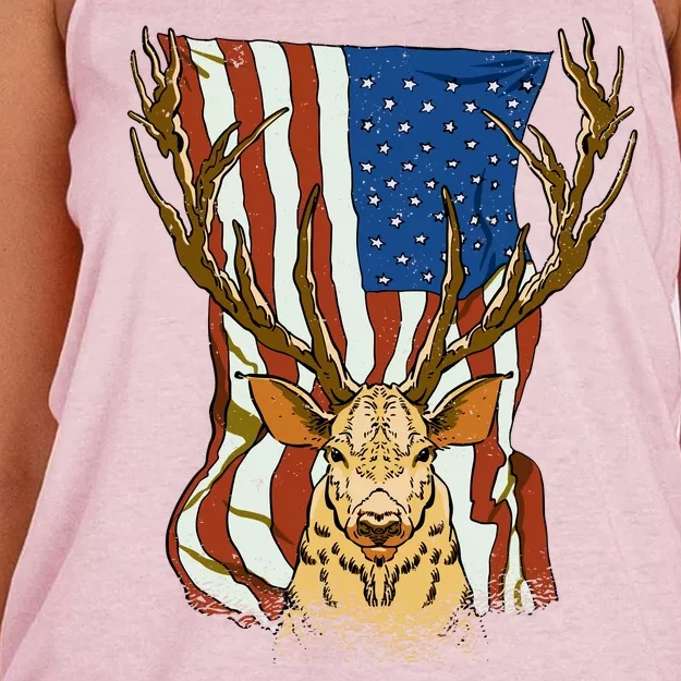 USA Flag Deer Hunting Gift Women's Knotted Racerback Tank