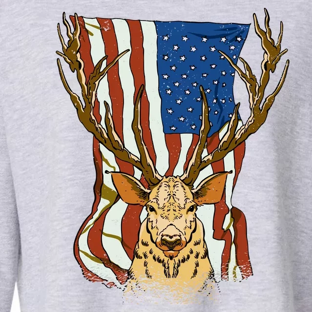 USA Flag Deer Hunting Gift Cropped Pullover Crew