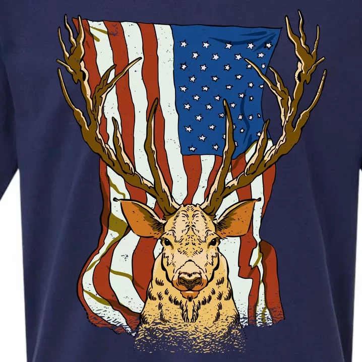 USA Flag Deer Hunting Gift Sueded Cloud Jersey T-Shirt