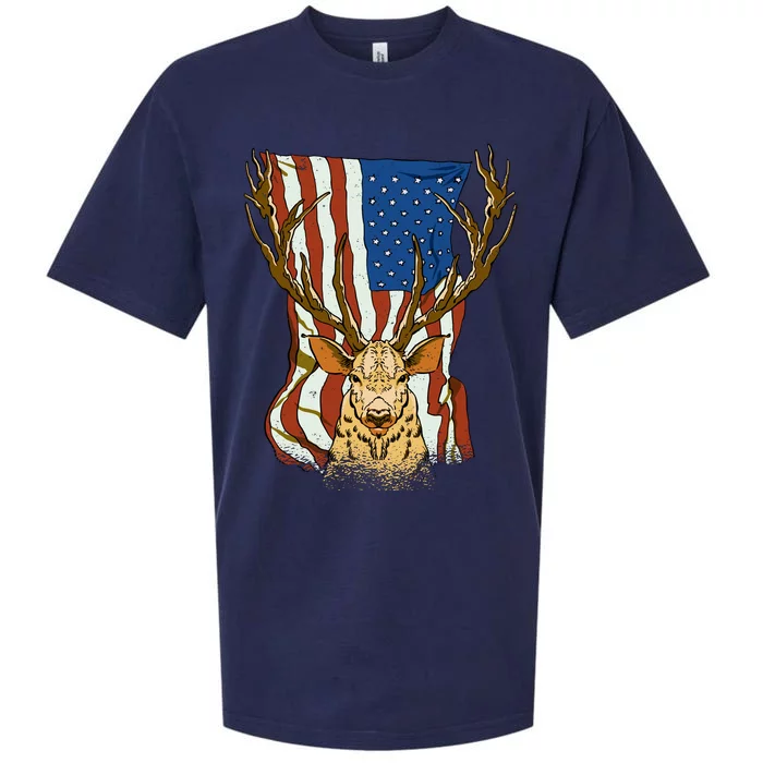 USA Flag Deer Hunting Gift Sueded Cloud Jersey T-Shirt