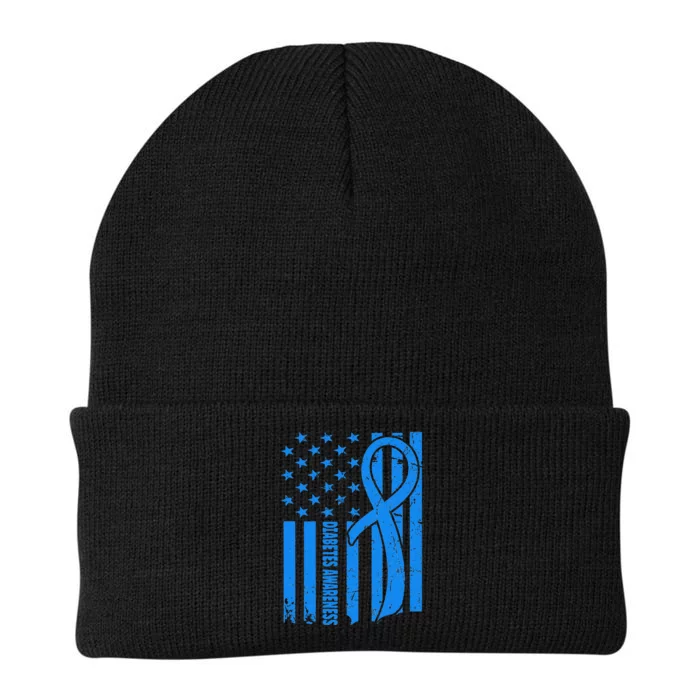 USA Flag Diabetic Warrior Blue Diabetes Type 1 Awareness Knit Cap Winter Beanie