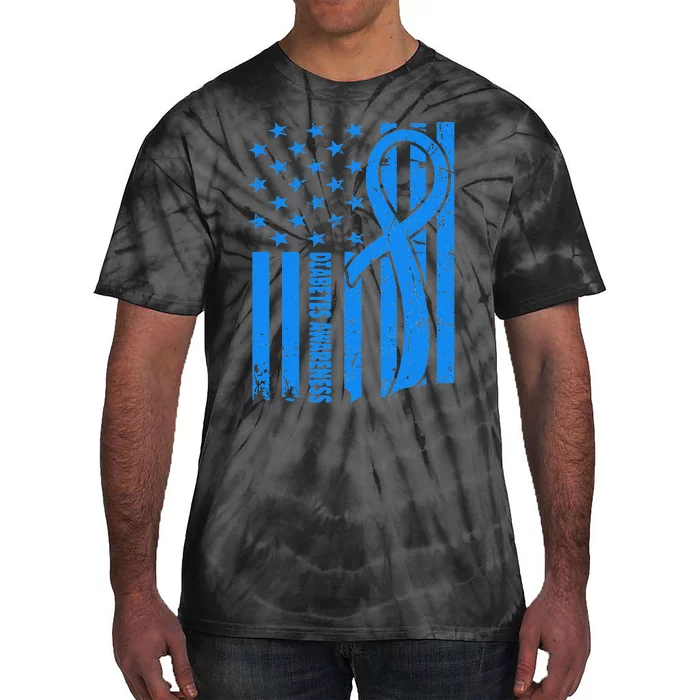 USA Flag Diabetic Warrior Blue Diabetes Type 1 Awareness Tie-Dye T-Shirt