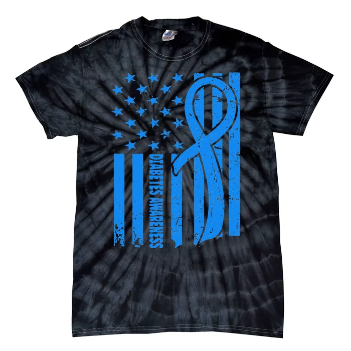 USA Flag Diabetic Warrior Blue Diabetes Type 1 Awareness Tie-Dye T-Shirt