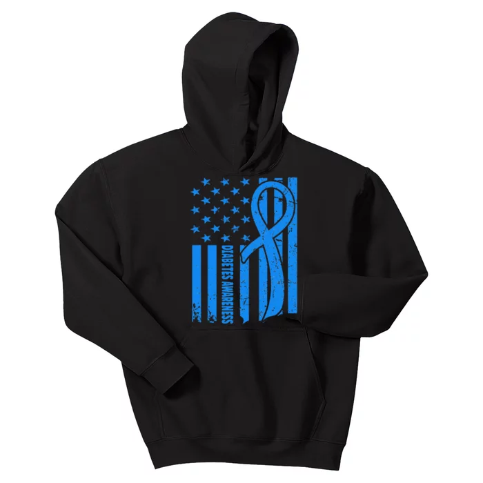 USA Flag Diabetic Warrior Blue Diabetes Type 1 Awareness Kids Hoodie