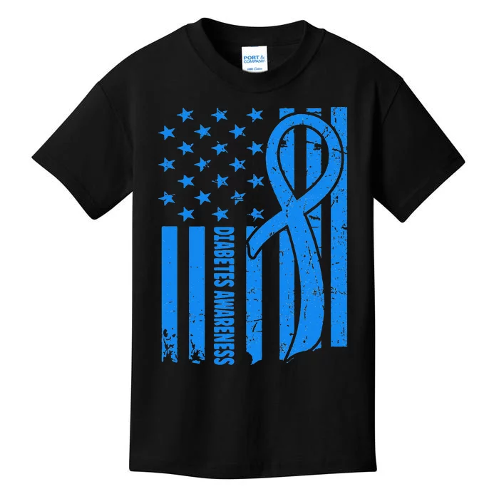 USA Flag Diabetic Warrior Blue Diabetes Type 1 Awareness Kids T-Shirt