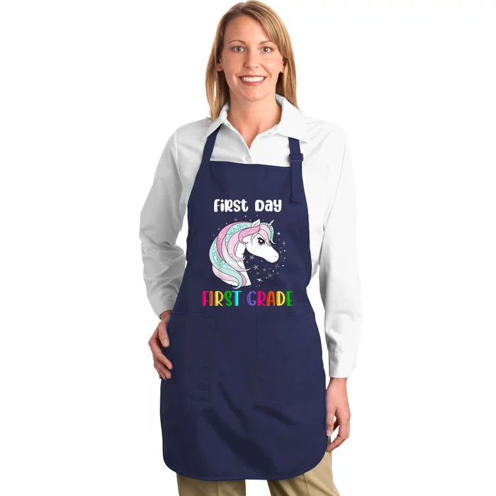 Unicorn First Day Of First Grade 1st Day Of School Full-Length Apron With Pocket