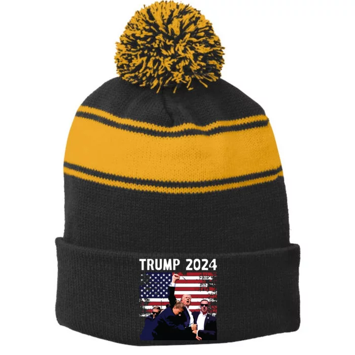 Us Flag Donald Trump Election Rally Shooting 2024 Stripe Pom Pom Beanie