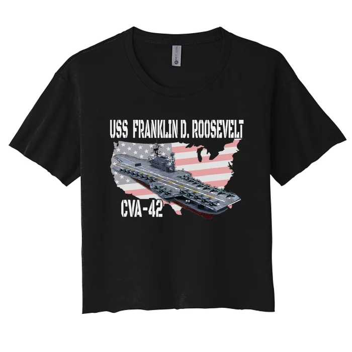 USS Franklin D. Roosevelt CVA 42 Aircraft Carrier Veterans Women's Crop Top Tee