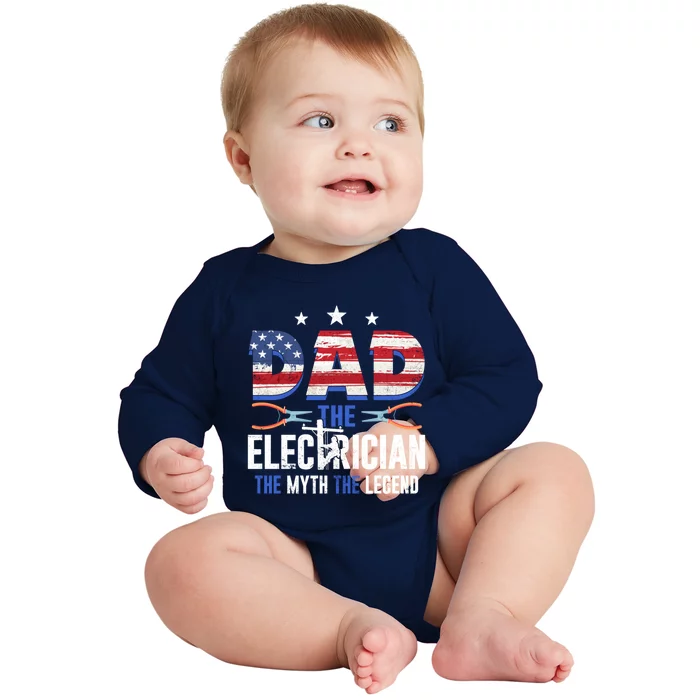 Us Flag Dad The Electrician The Myth The Legend Cute Gift Baby Long Sleeve Bodysuit