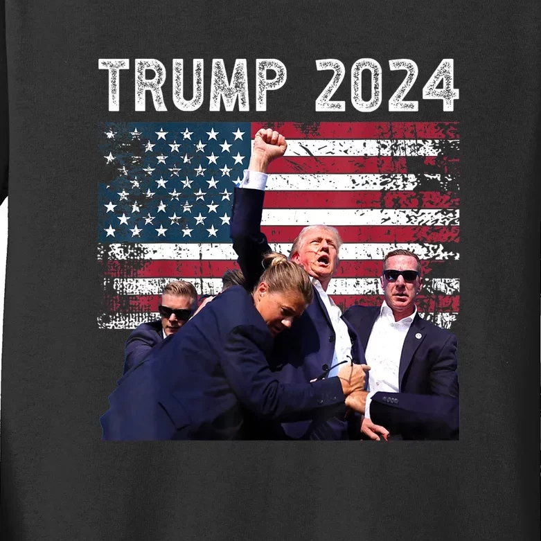 Us Flag Donald Trump Election Rally Shooting 2024 Gift Kids Long Sleeve Shirt