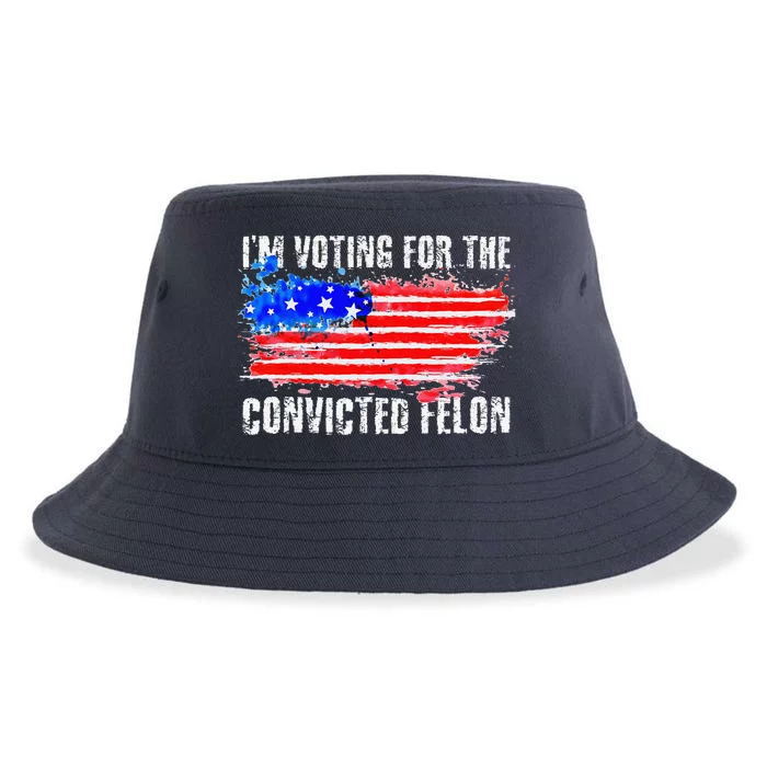 Us Flag Distressed Style I Am Voting For Convicted Felon Sustainable Bucket Hat