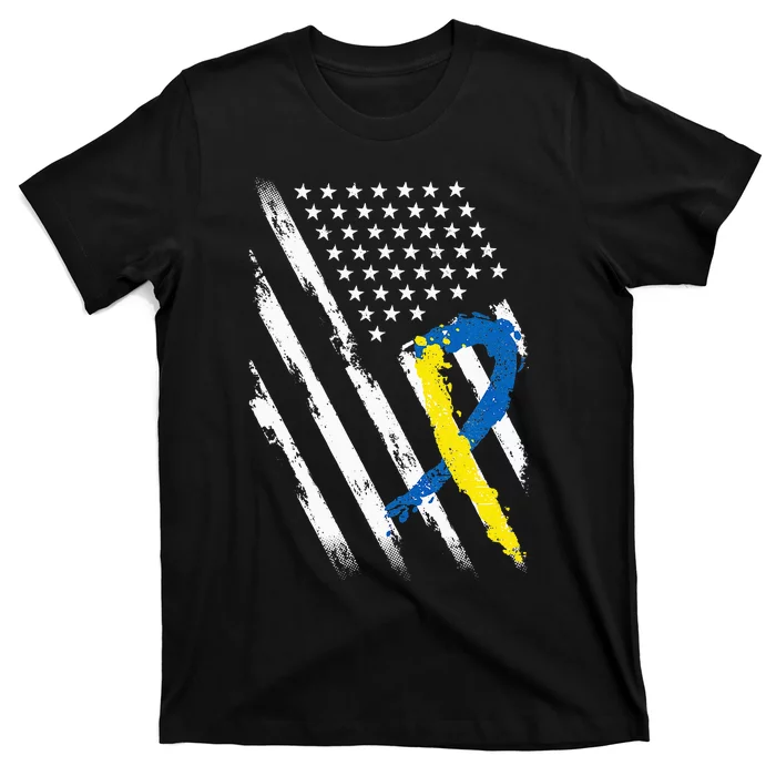 USA Flag Down Syndrome Awareness Dad Mom Down Syndrome T-Shirt