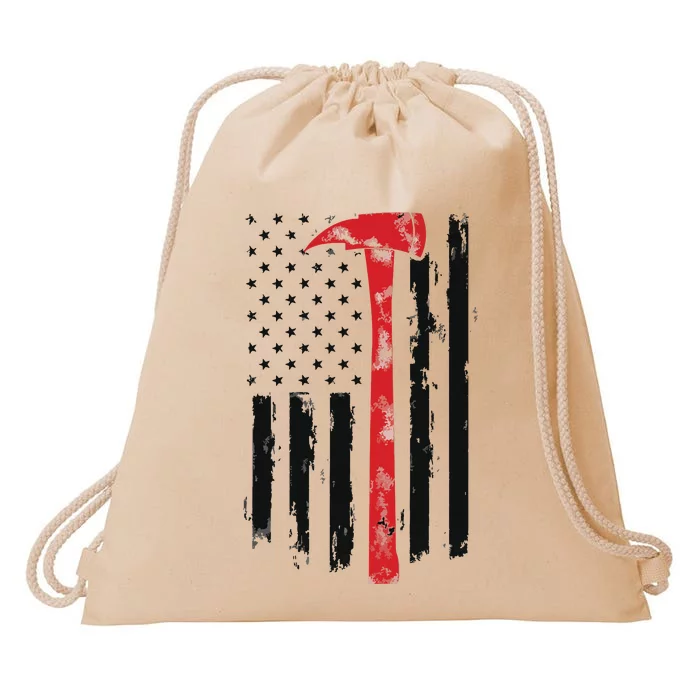 US Fireman Distressed Firefighter American Red Axe Flag Drawstring Bag