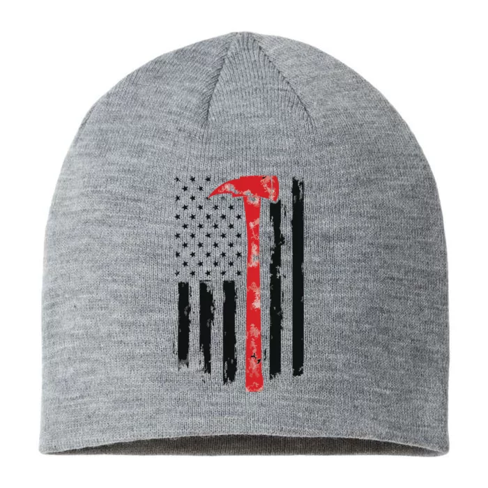 US Fireman Distressed Firefighter American Red Axe Flag 8 1/2in Sustainable Knit Beanie