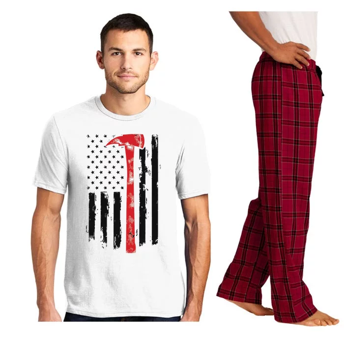 US Fireman Distressed Firefighter American Red Axe Flag Pajama Set