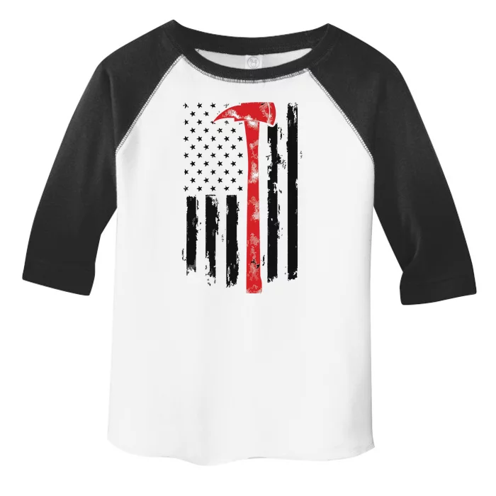 US Fireman Distressed Firefighter American Red Axe Flag Toddler Fine Jersey T-Shirt