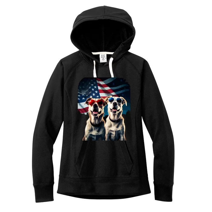 Usa Flag Dog Women's Fleece Hoodie