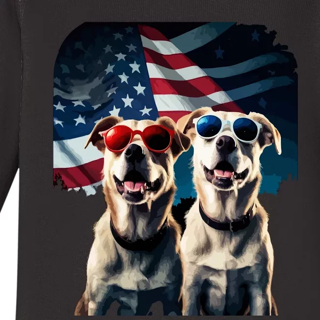 Usa Flag Dog Baby Long Sleeve Bodysuit