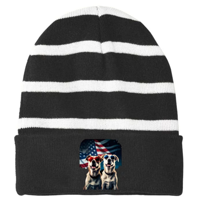 Usa Flag Dog Striped Beanie with Solid Band