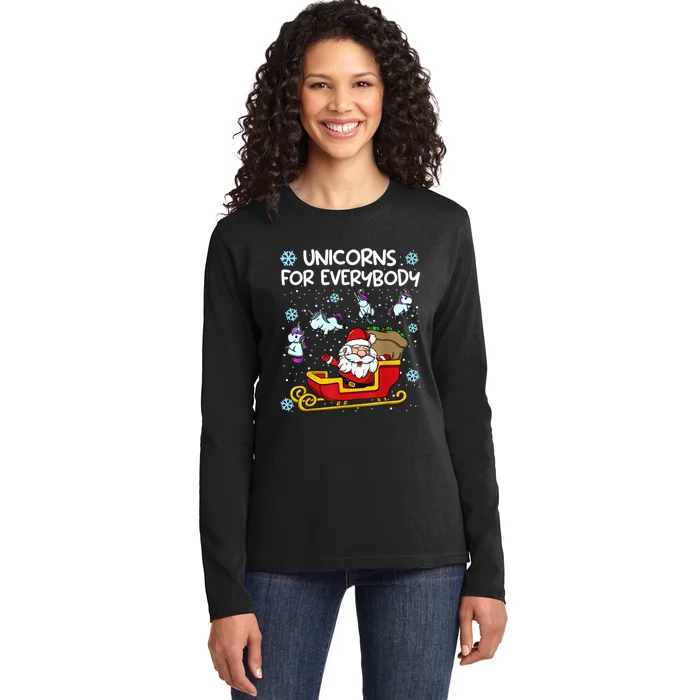 Unicorns For Everybody Santa Sled Funny Christmas Unicorn Ladies Long Sleeve Shirt