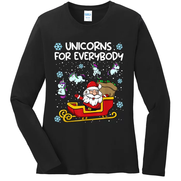 Unicorns For Everybody Santa Sled Funny Christmas Unicorn Ladies Long Sleeve Shirt