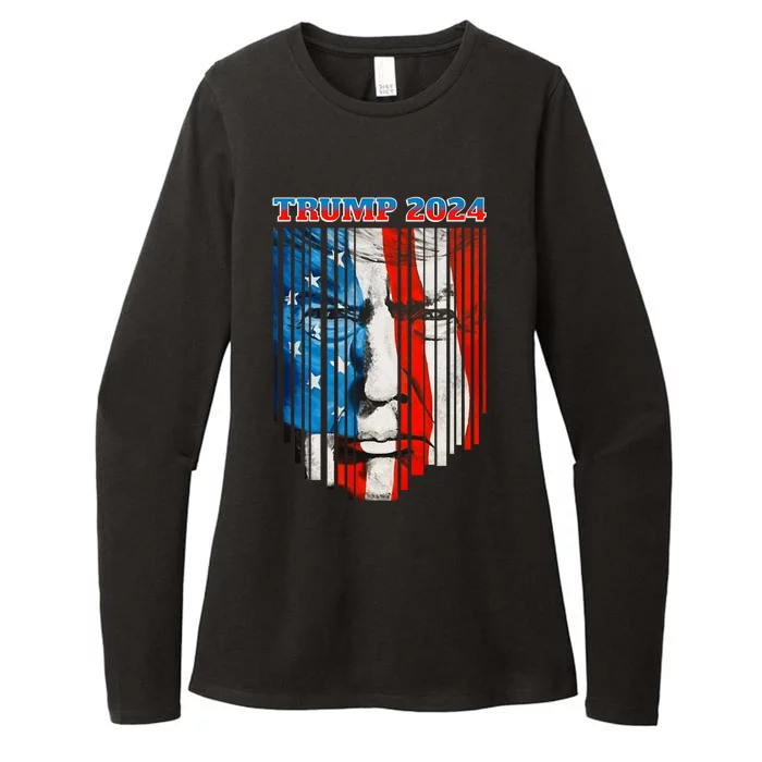 Us Flag Face Trump 2024 Vintage Donald Trump 4th Of July Womens CVC Long Sleeve Shirt