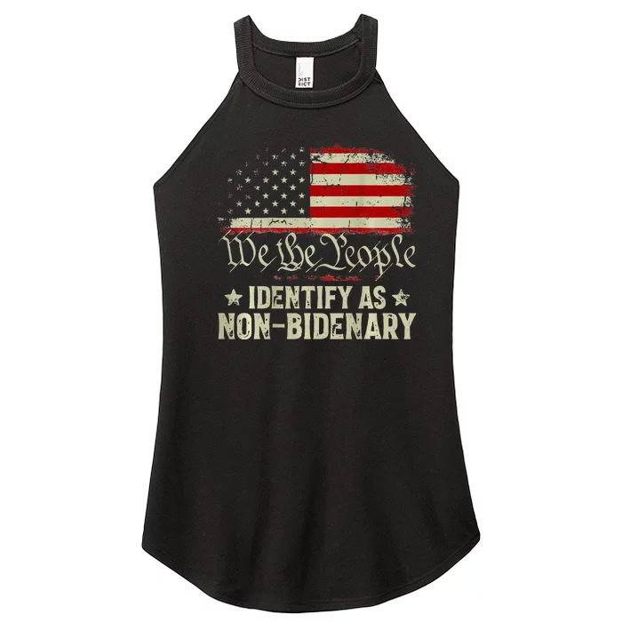 USA Flag Funny Biden I Identify As Non Bidenary (On Back) Women’s Perfect Tri Rocker Tank