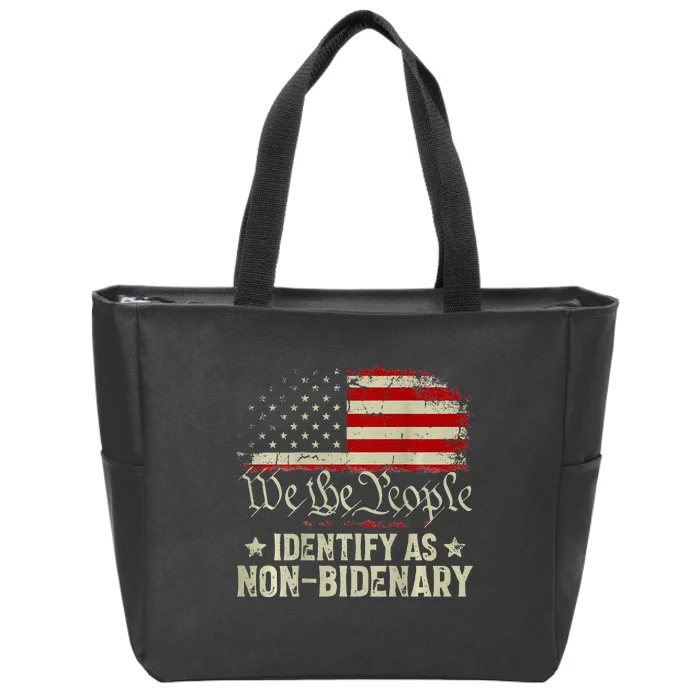 USA Flag Funny Biden I Identify As Non Bidenary (On Back) Zip Tote Bag