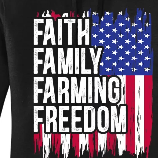 USA Flag Faith Family Farming Freedom Farmer 4th Of July Women's Pullover Hoodie