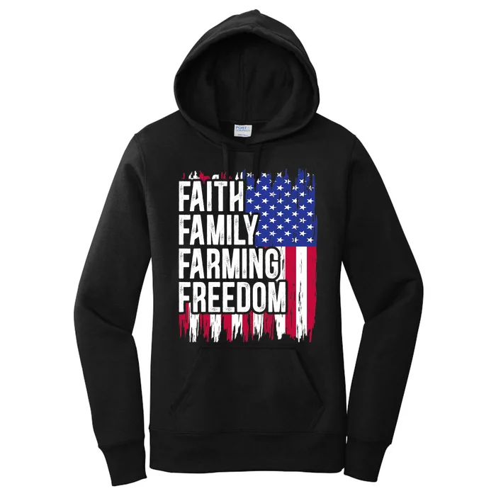 USA Flag Faith Family Farming Freedom Farmer 4th Of July Women's Pullover Hoodie