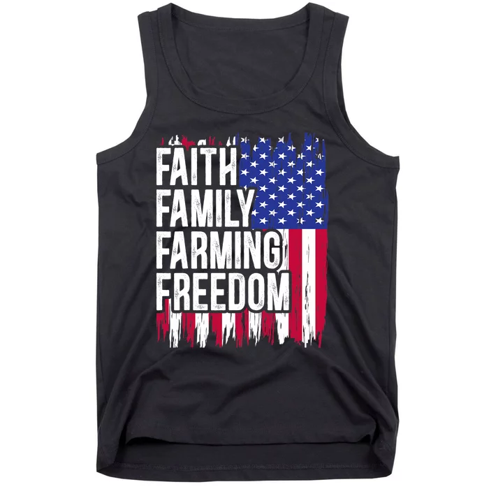 USA Flag Faith Family Farming Freedom Farmer 4th Of July Tank Top