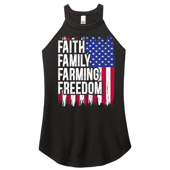 USA Flag Faith Family Farming Freedom Farmer 4th Of July Women’s Perfect Tri Rocker Tank