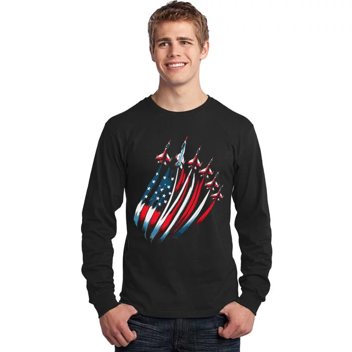 Usa Flag Fighter Jets 4th Of July Tall Long Sleeve T-Shirt