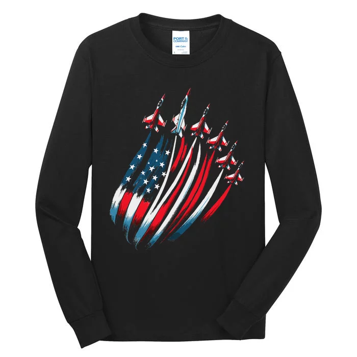 Usa Flag Fighter Jets 4th Of July Tall Long Sleeve T-Shirt