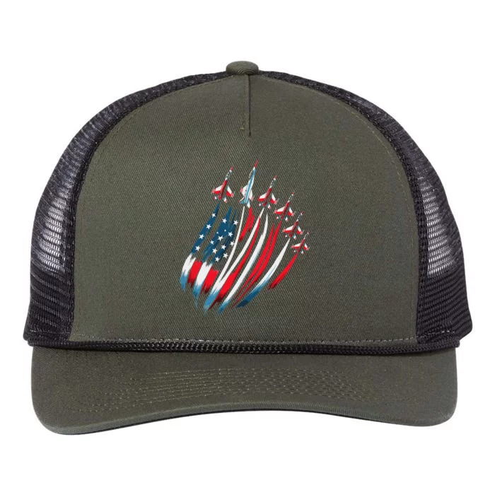 Usa Flag Fighter Jets 4th Of July Retro Rope Trucker Hat Cap