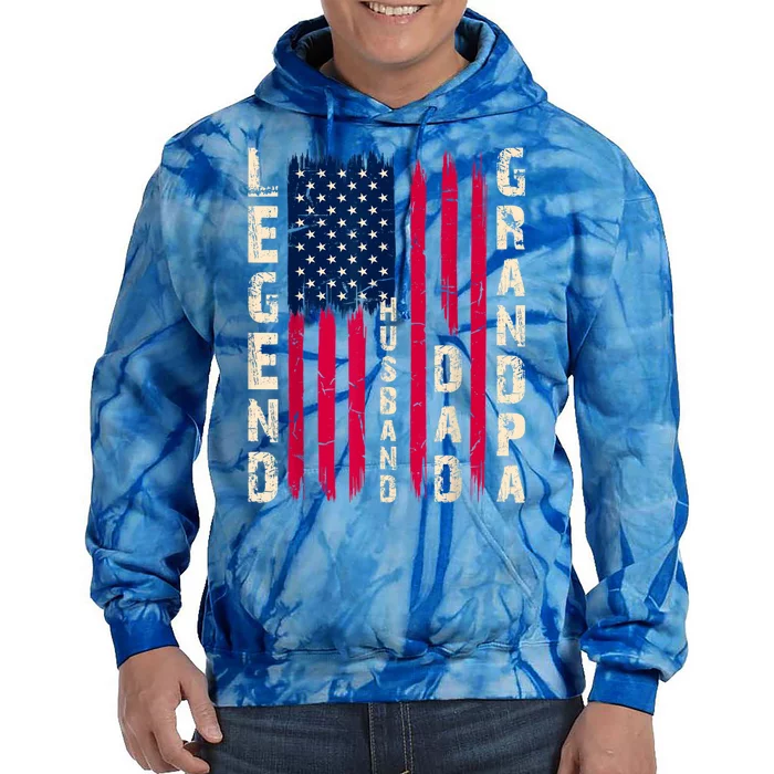 USA Flag Father's Day Dad The Legend Husband Dad Grandpa Tie Dye Hoodie