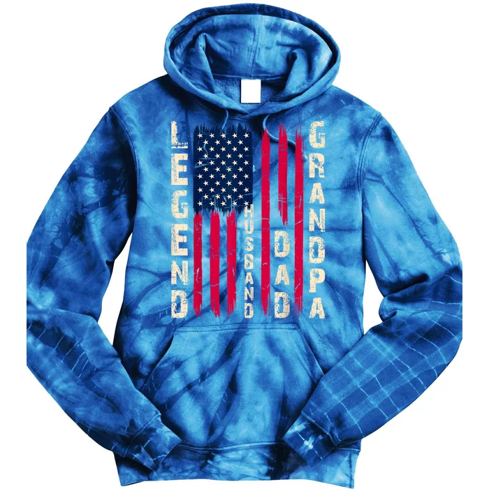 USA Flag Father's Day Dad The Legend Husband Dad Grandpa Tie Dye Hoodie