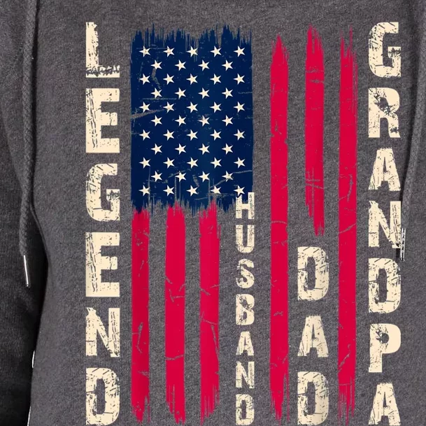 USA Flag Father's Day Dad The Legend Husband Dad Grandpa Womens Funnel Neck Pullover Hood