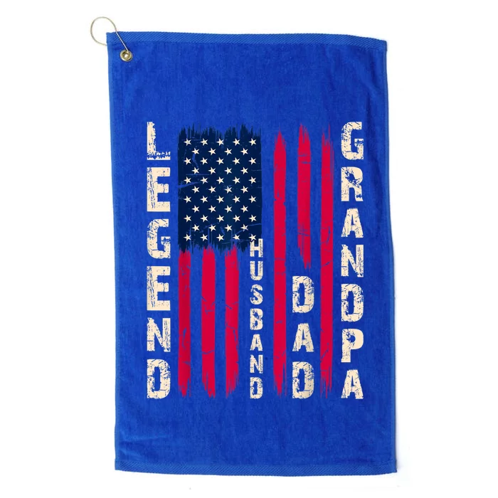 USA Flag Father's Day Dad The Legend Husband Dad Grandpa Platinum Collection Golf Towel