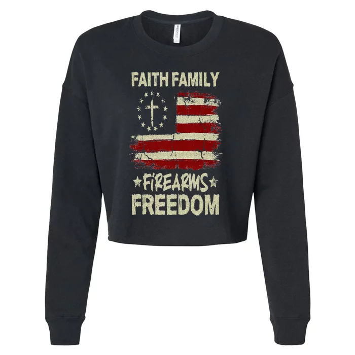 USA Flag Faith Family Firearms Freedom Patriotic Cropped Pullover Crew