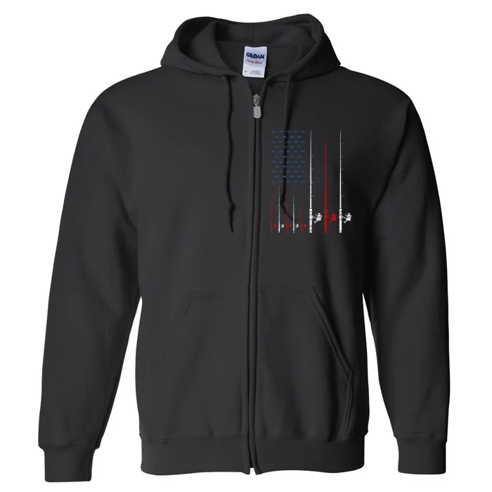 USA Flag Fishing Rods Full Zip Hoodie