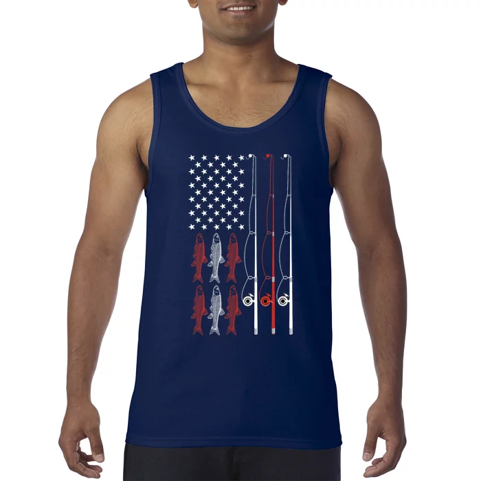 USA Flag Fishing Dad Grandpa Vintage Fishing Dad Tank Top