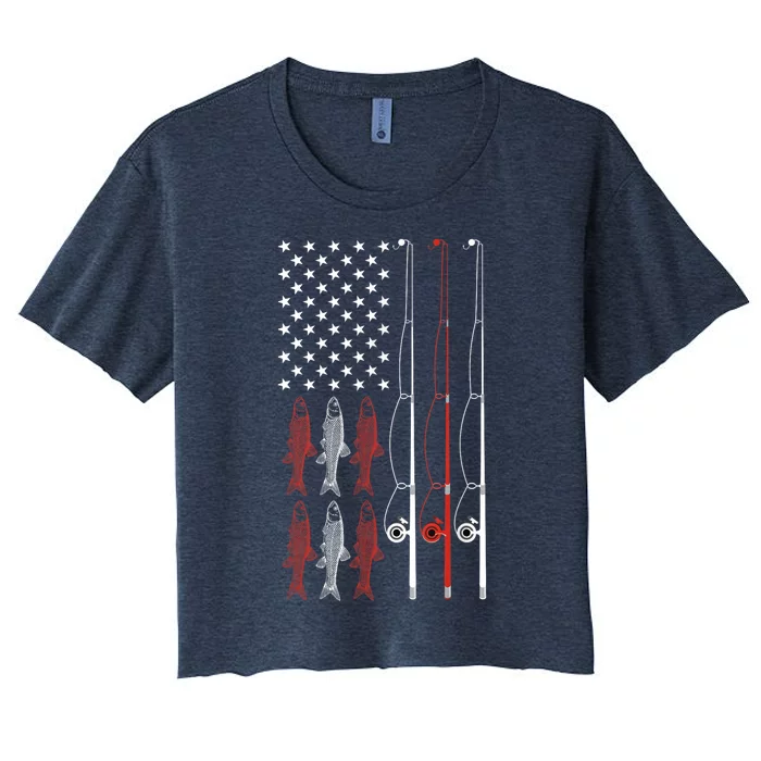 USA Flag Fishing Dad Grandpa Vintage Fishing Dad Women's Crop Top Tee