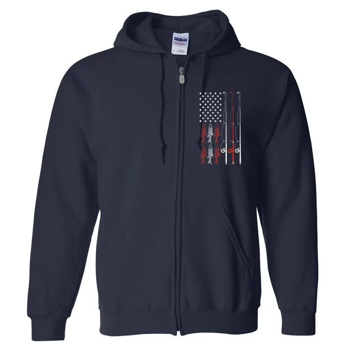 USA Flag Fishing Dad Grandpa Vintage Fishing Dad Full Zip Hoodie