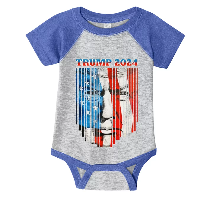 Us Flag Face Trump 2024 Vintage Donald Trump 4th Of July Great Gift Infant Baby Jersey Bodysuit