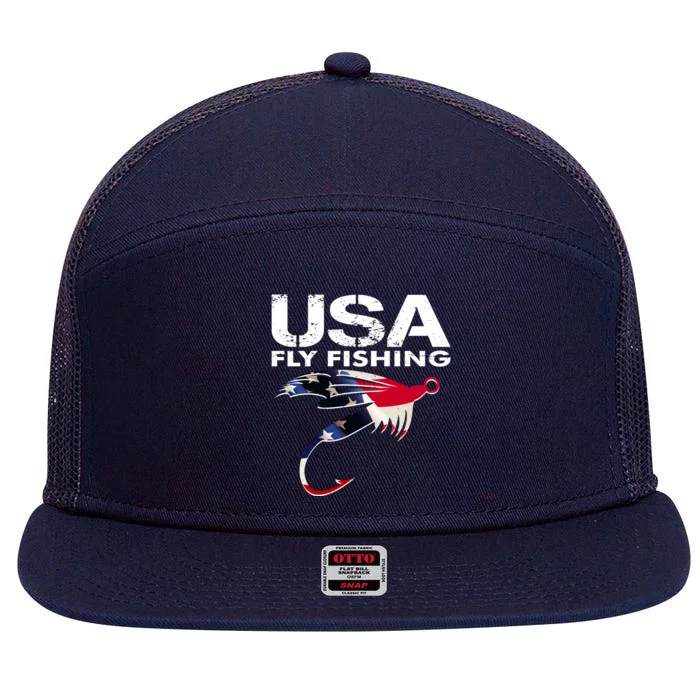 USA Fly Fishing Sport Fishing Fan 7 Panel Mesh Trucker Snapback Hat