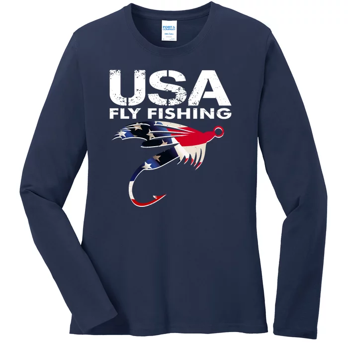 USA Fly Fishing Sport Fishing Fan Ladies Long Sleeve Shirt