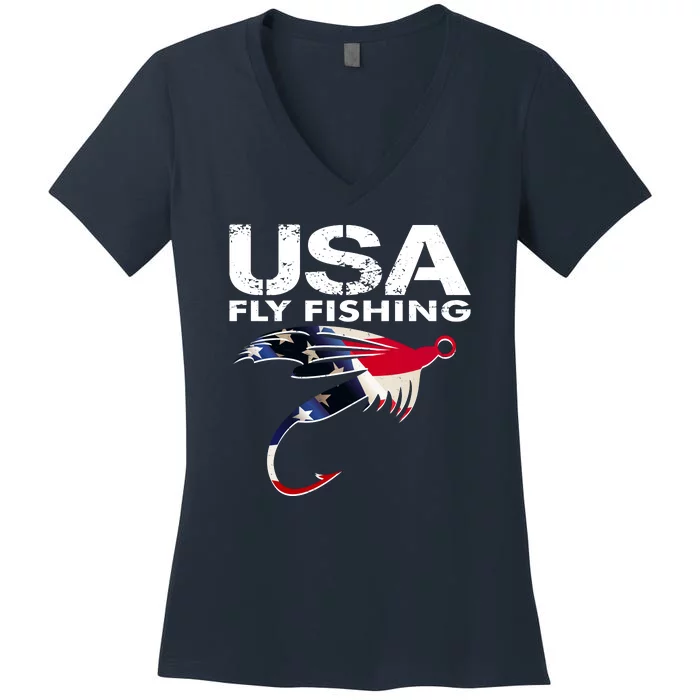 USA Fly Fishing Sport Fishing Fan Women's V-Neck T-Shirt