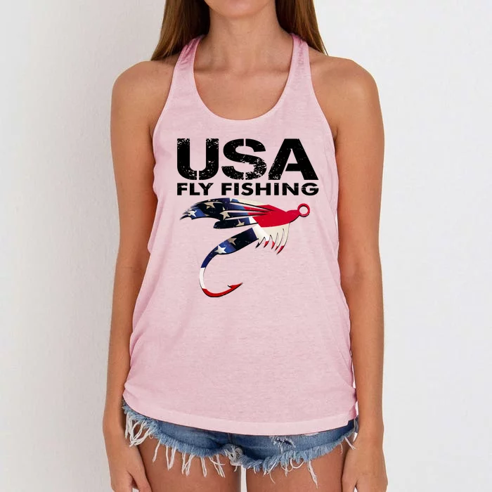 USA Fly Fishing Sport Fishing Fan Women's Knotted Racerback Tank