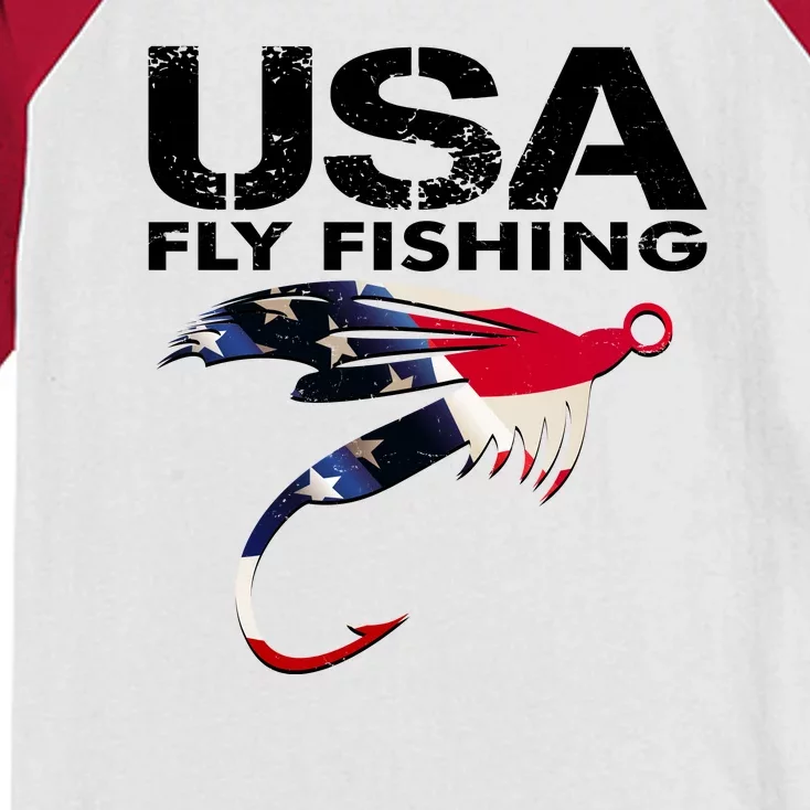 USA Fly Fishing Sport Fishing Fan Kids Colorblock Raglan Jersey